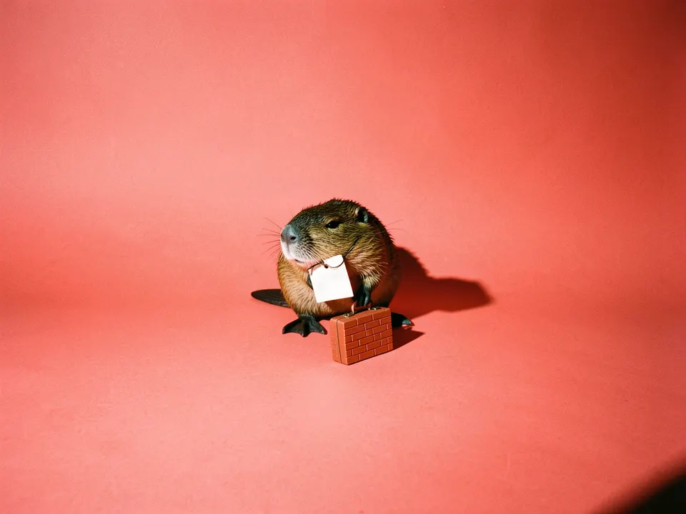 Un castor cargando una maleta roja