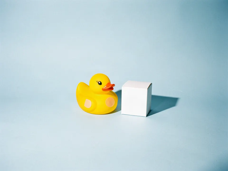Un patito de hule con una curita en el ala