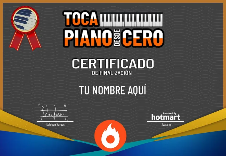 Certificado de finalización de Toca Piano Desde Cero