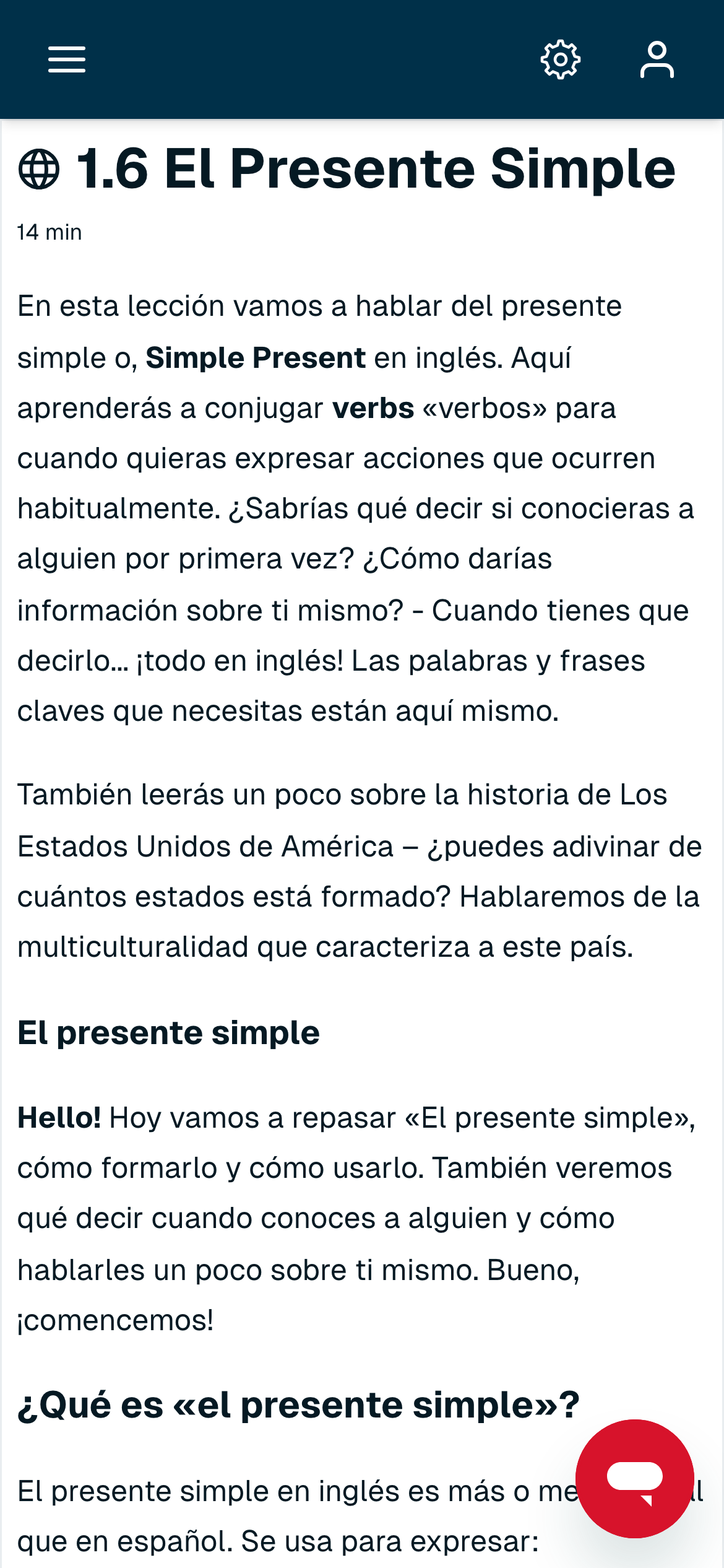 Lección 1.6 El Presente Simple explicada en español