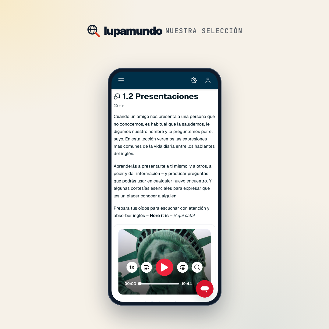 Lección 1.2 Presentaciones de Rocket Inglés en un celular: explicación en español y audio de 19:44